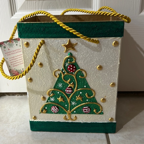 Christmas Other - Decorative Christmas Basket Hand Crafted in Philippines with Gold Rope Handles